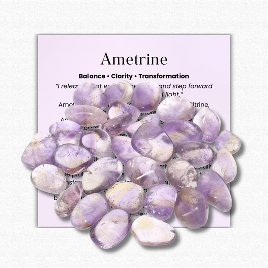 Natural raw ametrine crystal healing stone for anxiety relief, balance, clarity, meditation, chakra healing, spiritual growth, and energy alignment – includes info card and gift bag