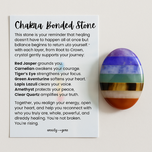 7 chakra bonded worry stone for anxiety, stress relief, and energy alignment – polished thumb stone with info card for meditation and healing