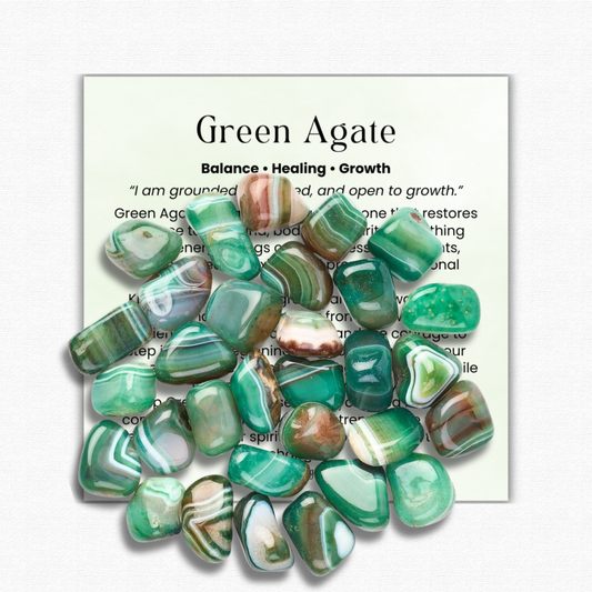 Banded Green Agate Tumbled Stone 1 inch, polished green healing crystal for balance and grounding, natural agate gemstone for stress relief and anxiety, calming banded green agate pocket stone for meditation and mindfulness, genuine green agate crystal for emotional healing and renewal, tumbled gemstone for reiki and chakra alignment, green agate stone for harmony and growth, crystal gift for women and men