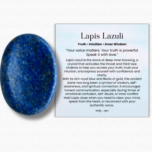 Lapis Lazuli Worry Stone, deep blue crystal with gold flecks for truth and intuition, polished lapis lazuli thumb stone for anxiety relief and emotional clarity, lapis pocket stone for meditation and third eye chakra healing, crystals for self-expression and communication, genuine lapis lazuli worry stone gift for women and men, calming gemstone fidget stone for stress relief, spiritual healing crystal for wisdom and confidence