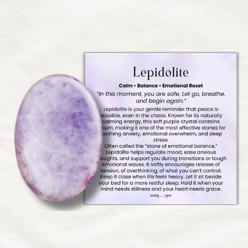 Lepidolite Worry Stone, purple calming crystal for anxiety and stress relief, lepidolite pocket stone for meditation and mindfulness, healing crystal for sleep support and relaxation, polished lepidolite thumb stone for grounding and emotional balance, stress relief crystal gift for women and men, purple gemstone worry stone for self-care and emotional healing