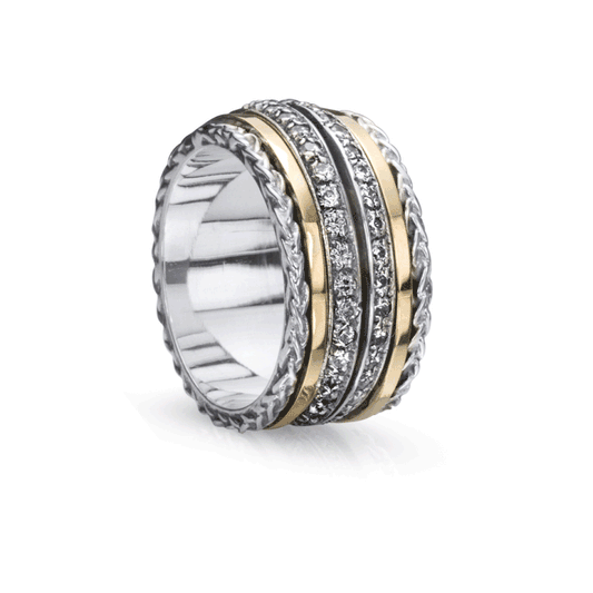Life Sterling Silver and Gold Fidget Rings for women with Yellow Gold and CZ Spinning Bands – A luxurious meditation ring designed for mindfulness, balance, and purpose.