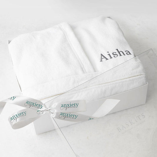 Empress & Co. Luxe Bathrobe – Personalized hooded bathrobe with a soft cotton terry lining and hydro cotton outer fabric, offering ultimate comfort and luxury. Perfect for self-care gifts, gift baskets for women, and thank i gift ideas.