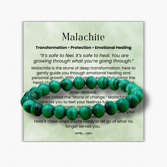 Malachite crystal bracelet, natural green gemstone beaded bracelet for women and men – healing crystal jewelry for stress relief, transformation, emotional healing, protection, heart chakra balance, spiritual growth, and personal empowerment