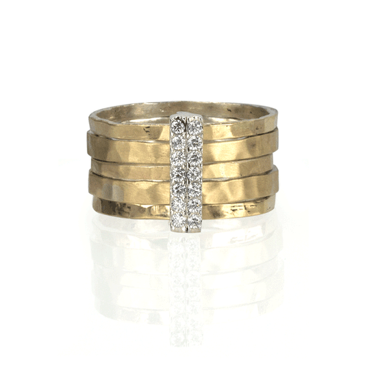 Sun Sterling Gold Fidget RIngs with Yellow Gold Spinning Bands and CZ Accent Bar – A radiant meditation ring designed for beauty, mindfulness, and elegance.