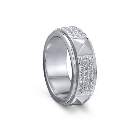 Zen Sterling Silver Spinner Ring – Agoda Fidget Ring with CZ Band and Retro Square Design for Stress Relief, Focus & Calm Confidence