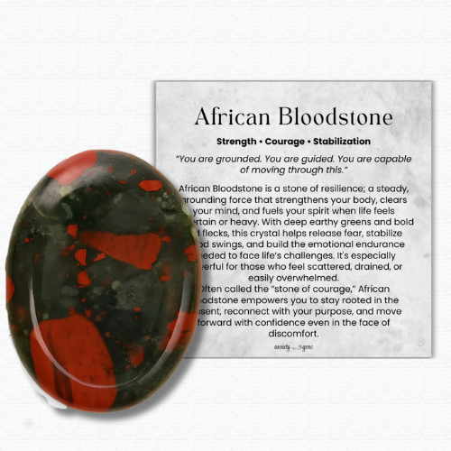 African Bloodstone Worry Stone, dark green crystal with red flecks for courage and strength, polished bloodstone thumb stone for anxiety relief and grounding, African bloodstone pocket stone for meditation and root chakra healing, crystals for protection and resilience, genuine bloodstone worry stone gift for women and men, healing gemstone fidget stone for stress relief, African bloodstone crystal for emotional balance and energy protection