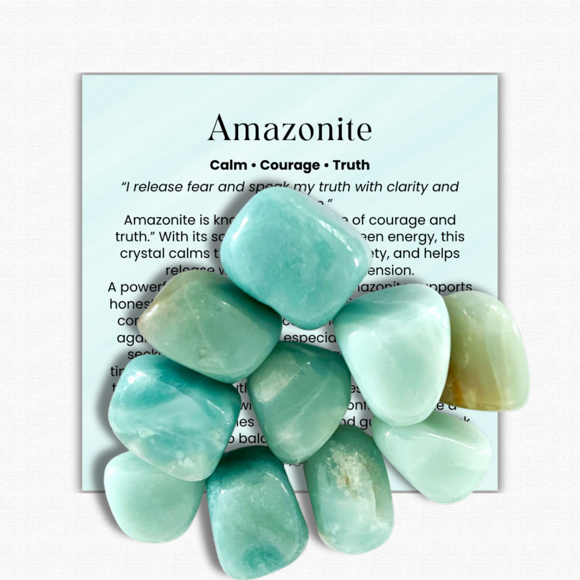 Amazonite Tumbled Stone 1–2 inches, polished turquoise-green healing crystal for stress relief and emotional balance, calming amazonite gemstone for anxiety and communication, natural amazonite pocket stone for meditation and mindfulness, crystal for courage truth and self-expression, genuine amazonite stone for chakra healing, amazonite gemstone gift for women and men, tumbled crystal for self-care and spiritual growth