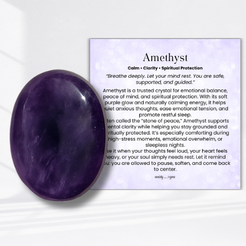 Amethyst Worry Stone for anxiety and stress relief, and healing crystal for mental health.