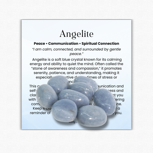 Angelite Tumbled Stone 1 inch, polished blue healing crystal for peace and anxiety relief, calming angelite gemstone for stress and emotional healing, natural angelite pocket stone for meditation and mindfulness, angelite crystal for compassion and clear communication, genuine angelite stone for spiritual growth and angel connection, tumbled gemstone for self-care and chakra healing, angelite crystal gift for women and men