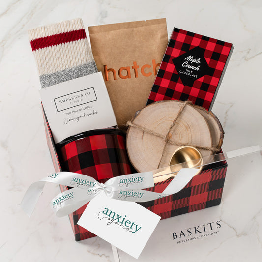 lumberjack gift box, lumberjack gift set, rustic gift box for men, outdoors gift set, Canadian gift box, cabin gift box, coffee & chocolate gift box, rugged gift box for him, cozy cabin gift box, outdoorsman gift basket, canadian lumberjack gift basket, men’s rustic gift box, gift basket for outdoors lovers, woodland gift box, maple chocolate gift box