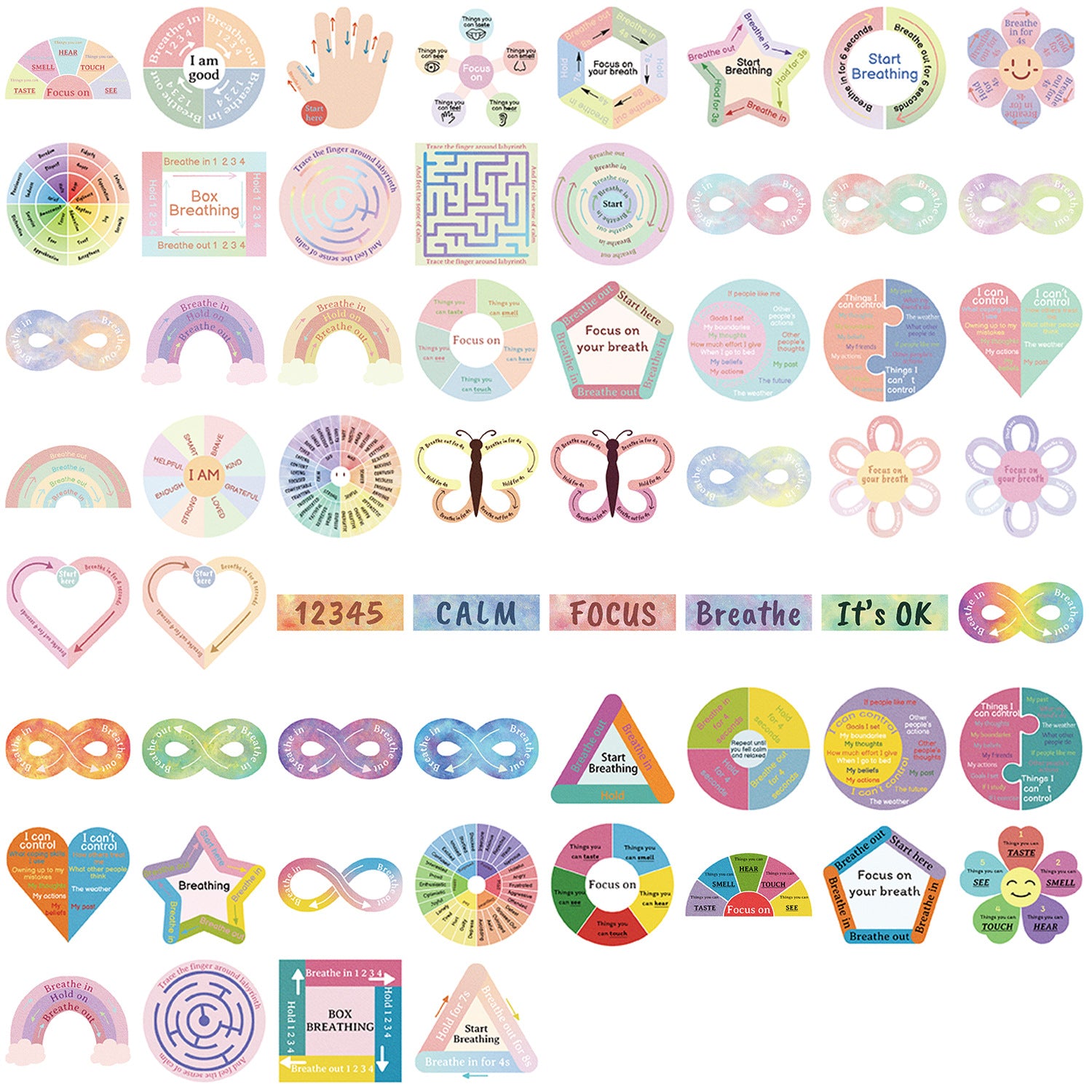 mental health stickers pack with positive affirmations and anxiety relief quotes, 55PCS vinyl anxiety stickers with self care messages and therapy support, motivational stickers for mental health journaling, laptops, and planners, uplifting waterproof mental health stickers for depression and anxiety support, cute cartoon-style mental health awareness sticker bundle for teens and adults, eco-friendly PVC mental health stickers for students and therapists, aesthetic mental health planner stickers with daily 