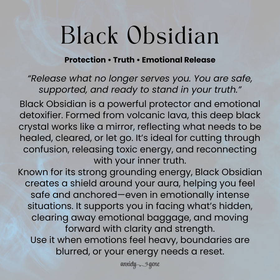 Obsidian heart worry stone for anxiety, stress relief, and grounding – polished crystal thumb stone with info card for emotional healing and protection