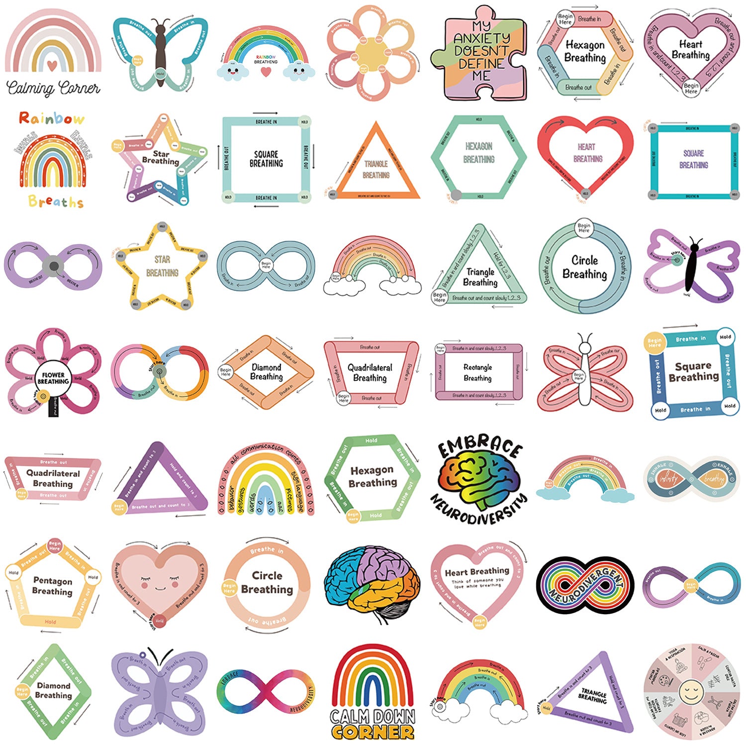 mental health stickers pack with positive affirmations and anxiety relief quotes, 55PCS vinyl anxiety stickers with self care messages and therapy support, motivational stickers for mental health journaling, laptops, and planners, uplifting waterproof mental health stickers for depression and anxiety support, cute cartoon-style mental health awareness sticker bundle for teens and adults, eco-friendly PVC mental health stickers for students and therapists, aesthetic mental health planner stickers with daily 