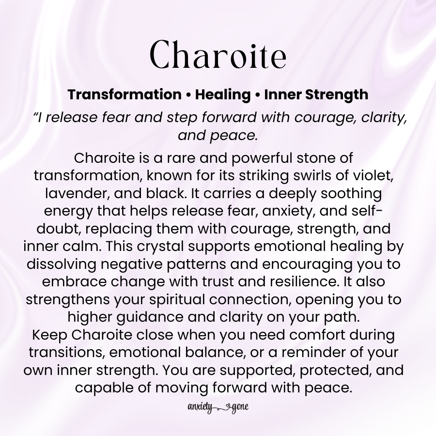 Charoite Tumbled Stone 1 inch, polished purple healing crystal for transformation and inner strength, charoite gemstone for anxiety relief and emotional healing, natural charoite pocket stone for meditation and mindfulness, violet charoite crystal for spiritual growth and resilience, calming crystal for stress support, genuine charoite gemstone gift for women and men, tumbled charoite crystal for intuition and balance