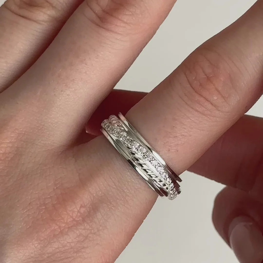 Feel Sterling Silver Spinner Ring – Agoda Fidget Ring with Braided CZ Band for Stress Relief, Focus & Mindful Emotional Support