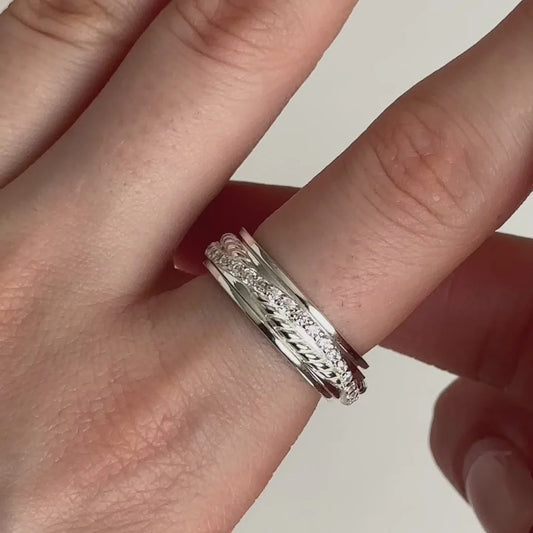 Feel Sterling Silver Spinner Ring – Agoda Fidget Ring with Braided CZ Band for Stress Relief, Focus & Mindful Emotional Support