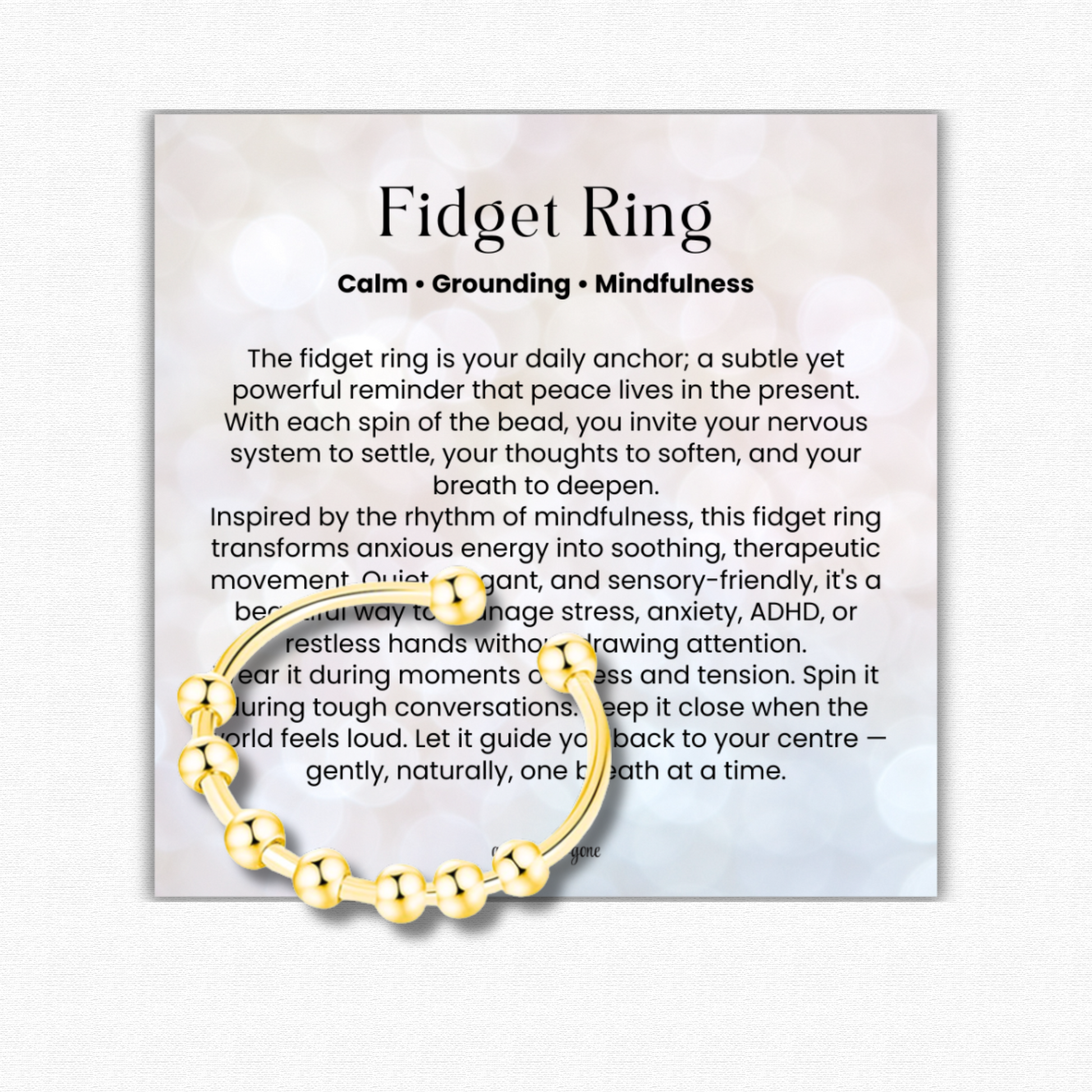 Adjustable 18K gold plated fidget ring for anxiety relief, resizable spinner ring for women, stress relief worry ring, calming mental health jewelry