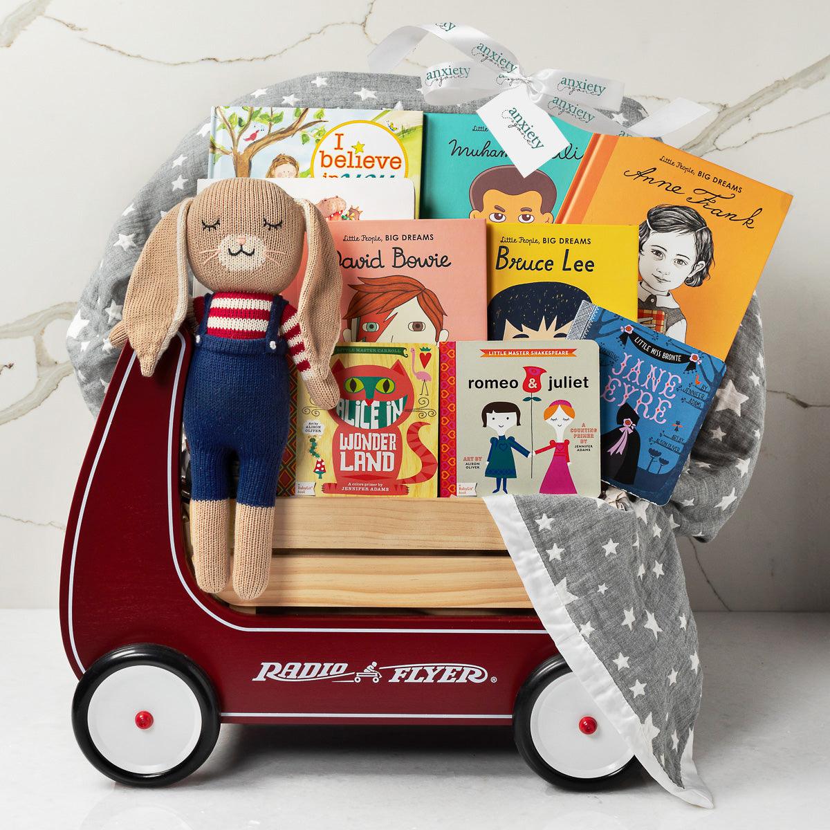 First steps baby shower gift set in walker wagon is the perfect Newborn gift basket with keepsake toys and books