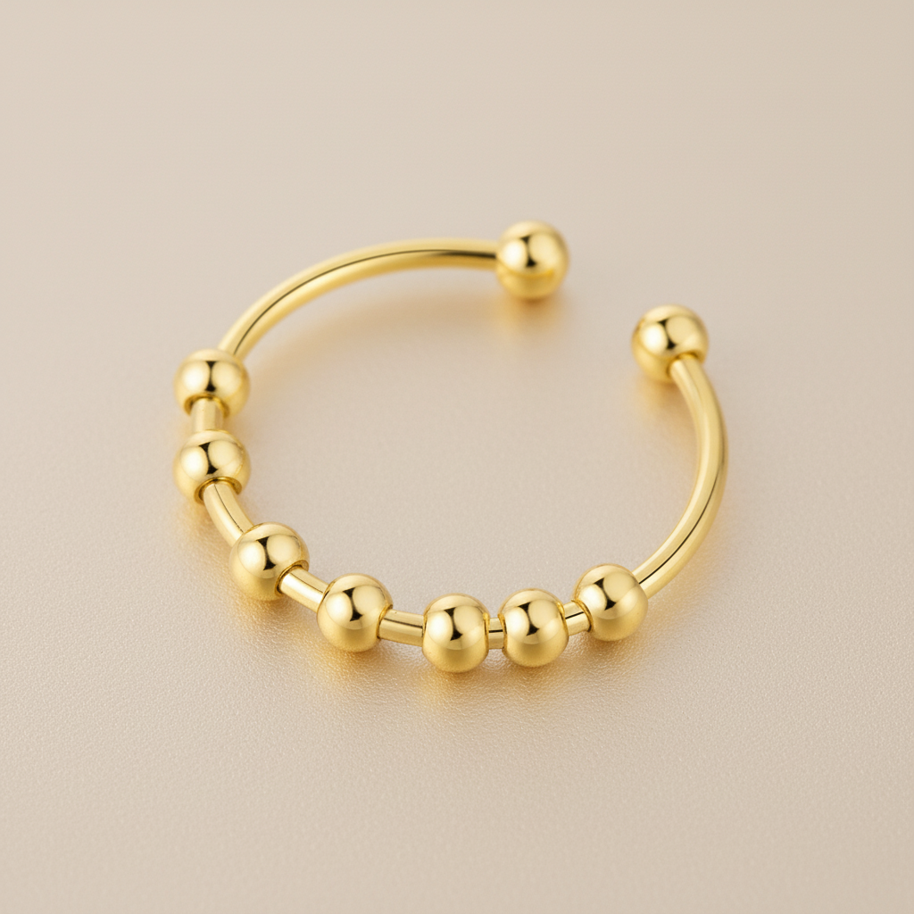 Adjustable 18K gold plated fidget ring for anxiety relief, resizable spinner ring for women, stress relief worry ring, calming mental health jewelry