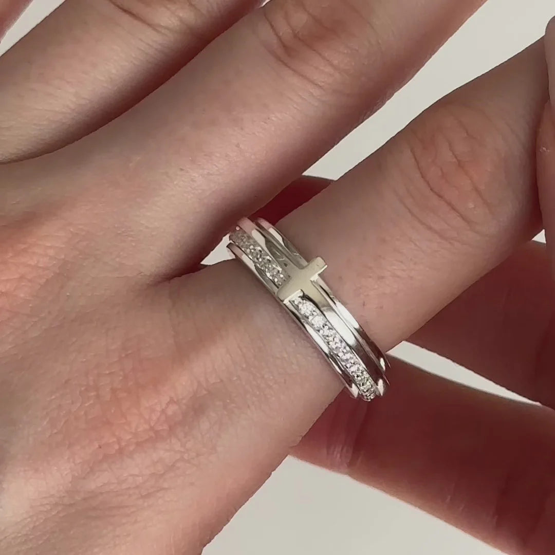 Haven Sterling Silver Spinner Ring – Agoda Fidget Ring with CZ Cross Band for Stress Relief, Prayer, Focus & Spiritual Strength