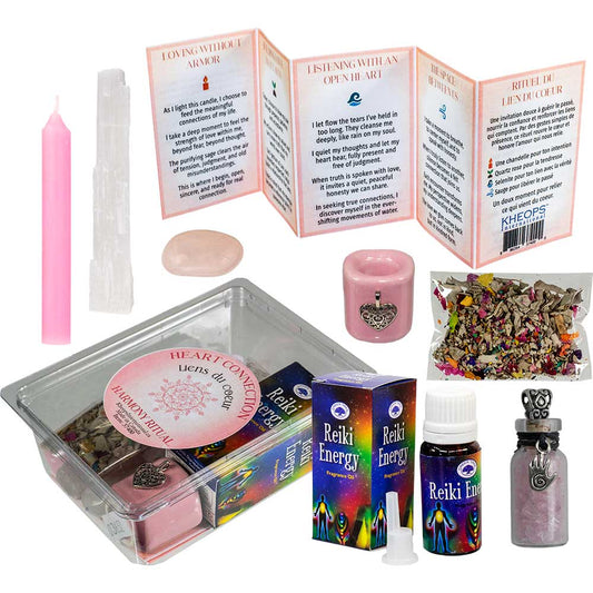 Heart healing ritual kit with candle, gemstones, sage, and Reiki oil – emotional healing self-love ritual set for heart chakra balance and compassion
