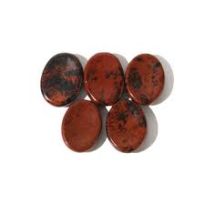 Mahogany Obsidian worry stone for anxiety, stress relief, and grounding – polished oval thumb stone with info card for emotional healing and protection