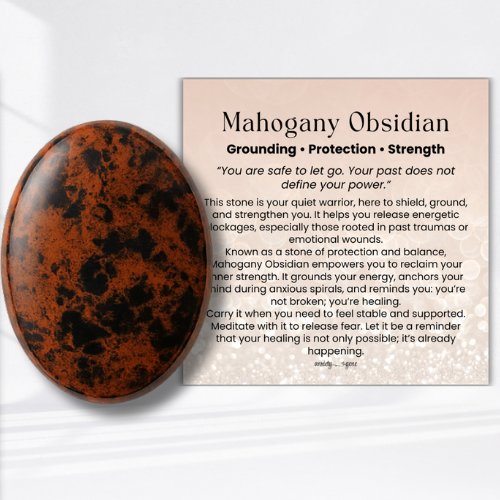 Mahogany Obsidian Worry Stone, grounding crystal for protection and emotional healing, red and black obsidian thumb stone for stress relief and anxiety support, polished mahogany obsidian pocket stone for meditation and mindfulness, crystals for trauma release and energy balance, healing worry stone gift for women and men, root chakra grounding stone, mahogany obsidian fidget stone for emotional strength and stability