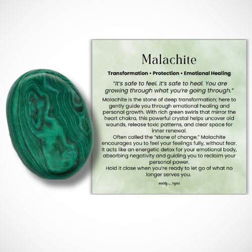 Malachite Worry Stone, green healing crystal for emotional balance and transformation, polished malachite thumb stone for anxiety relief and stress support, malachite pocket stone for meditation and chakra healing, crystals for heart chakra and emotional healing, genuine malachite worry stone gift for women and men, calming crystal for self-love and inner growth, malachite gemstone fidget stone for mindfulness and protection