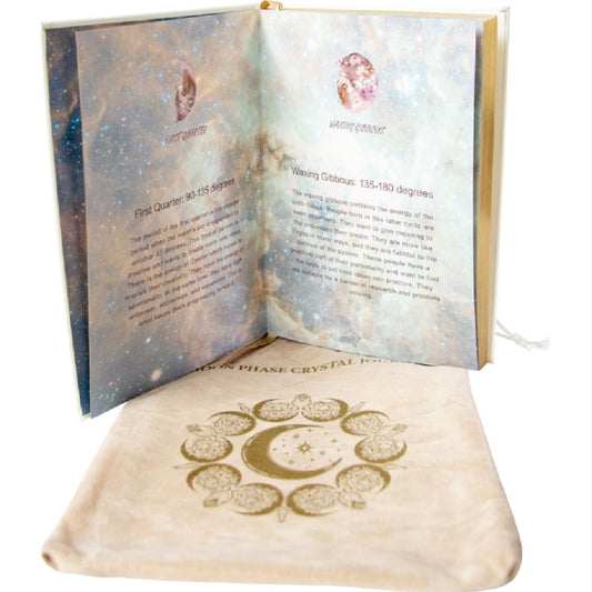 vegan leather journal, moon phase journal, crystal journal, moon journal with crystal, witchy journal, celestial journal, spiritual journal with moon phases, vegan leather moon journal, manifestation journal, moon ritual journal, intention setting journal, lunar phase journal, journal for moon phases, astrology journal with crystal, witch journal for spells, new moon manifestation journal