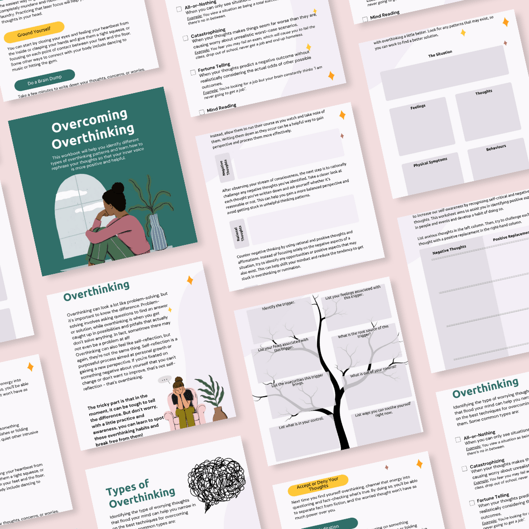 wellness workbook, digital workbook, overthinking methods, coping methods, mental health worksheets, digital worksheets, wellness worksheets, mental health journal, digital journal, techniques for overthinking, 