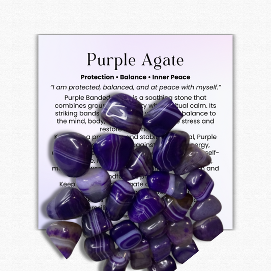 Purple Banded Agate Tumbled Stone 1–2 inches, polished purple healing crystal for protection and balance, calming agate gemstone for stress relief and anxiety, natural purple agate pocket stone with white bands for meditation and mindfulness, genuine banded agate crystal for inner peace and grounding, tumbled gemstone for reiki and chakra healing, purple agate stone for emotional stability and self-confidence, crystal gift for women and men