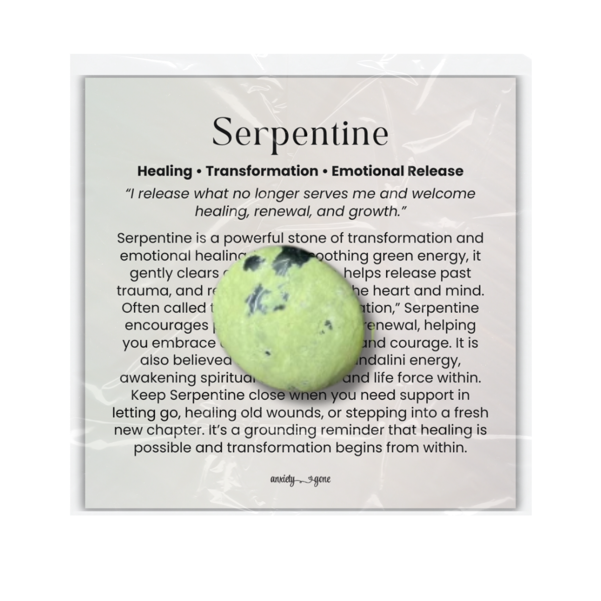 Serpentine Tumbled Stone 1–2 inches, polished green healing crystal for emotional release and renewal, serpentine gemstone for transformation and balance, natural serpentine pocket stone for meditation and mindfulness, calming crystal for stress relief and trauma healing, genuine serpentine stone for Kundalini awakening and spiritual growth, tumbled gemstone for energy healing and grounding, serpentine crystal gift for women and men