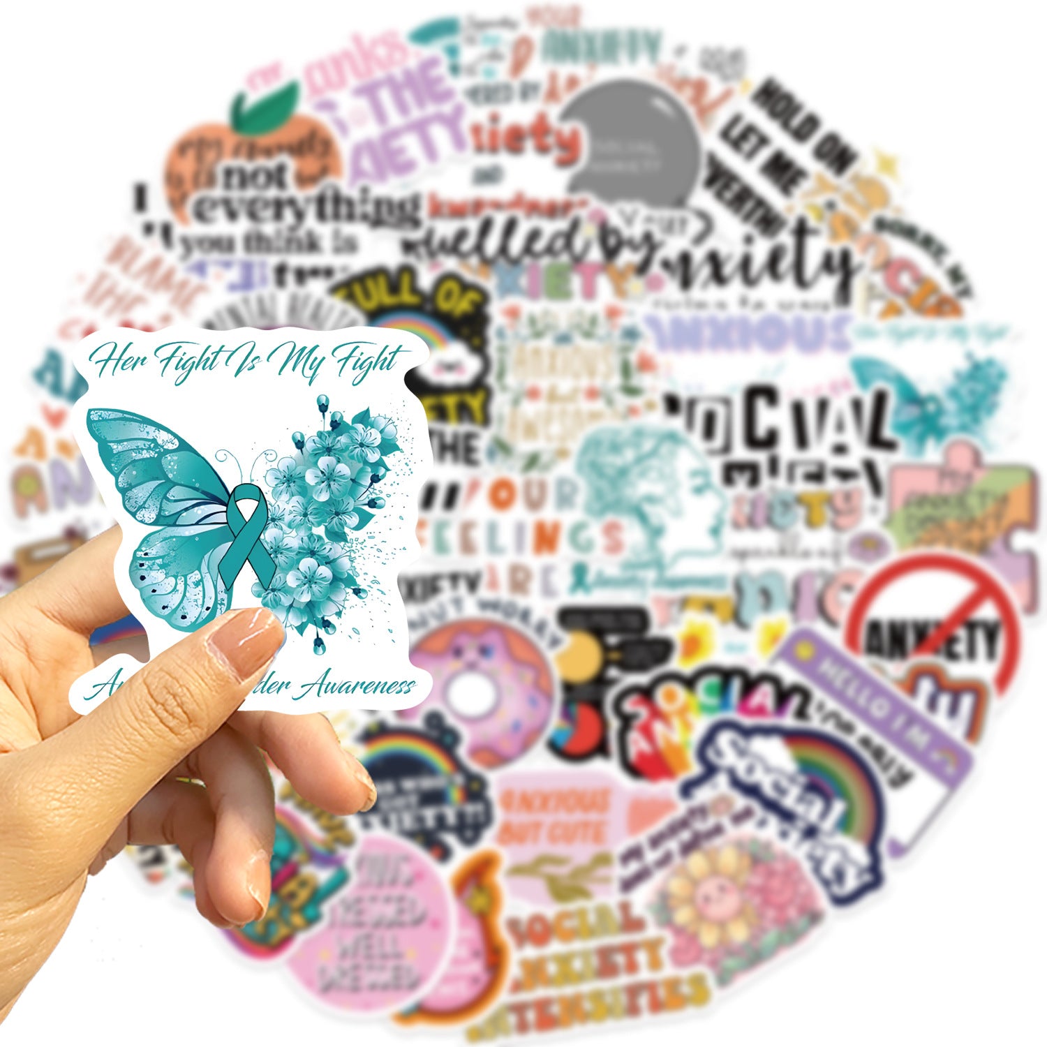 mental health stickers pack with positive affirmations and anxiety relief quotes, 55PCS vinyl anxiety stickers with self care messages and therapy support, motivational stickers for mental health journaling, laptops, and planners, uplifting waterproof mental health stickers for depression and anxiety support, cute cartoon-style mental health awareness sticker bundle for teens and adults, eco-friendly PVC mental health stickers for students and therapists, aesthetic mental health planner stickers with daily 