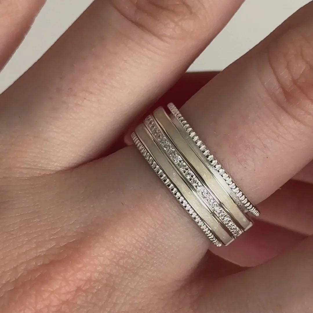 Solace Sterling Silver Fidget Ring – A Calming Agoda Ring with Pearl Enamel for Stress Relief, Focus & Peace of Mind