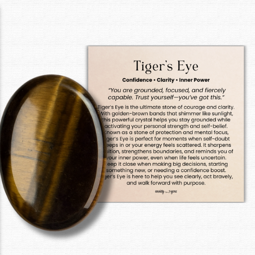 Tiger’s Eye Worry Stone, golden brown healing crystal for confidence and courage, polished tiger eye thumb stone for anxiety relief and stress support, tiger’s eye pocket stone for meditation and solar plexus chakra healing, crystals for protection and grounding energy, genuine tiger’s eye worry stone gift for women and men, calming gemstone fidget stone for mindfulness and focus, tiger eye crystal for decision-making and inner strength