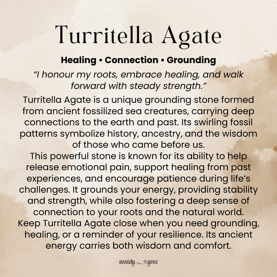 Turritella Agate Tumbled Stone 1 inch, polished fossilized agate healing crystal for grounding and emotional healing, natural turritella gemstone with ancient fossil patterns, calming agate crystal for stress relief and resilience, genuine fossil agate pocket stone for meditation and mindfulness, tumbled gemstone for reiki and chakra healing, unique turritella agate crystal gift for women and men