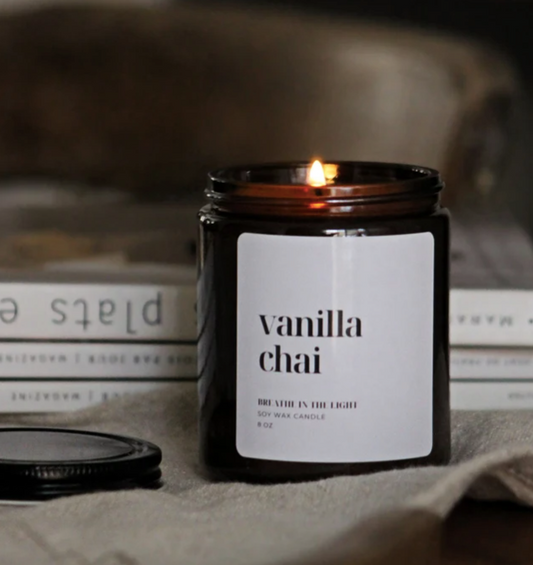 Vanilla Chai Soy Candle, handcrafted in uk, sustainable candle for relaxation, self-care, and calming gifts.