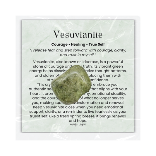 Vesuvianite Tumbled Stone 0.5–1 inch, polished green healing crystal for courage and emotional healing, idocrase gemstone for stress relief and balance, natural vesuvianite pocket stone for meditation and mindfulness, genuine green vesuvianite crystal for self-discovery and renewal, calming gemstone for releasing fear and negativity, tumbled crystal for reiki and chakra healing, vesuvianite crystal gift for women and men