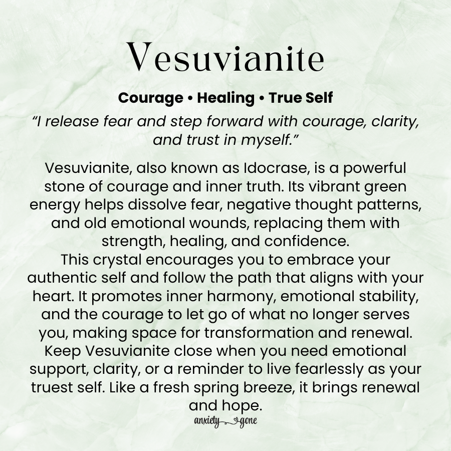 Vesuvianite Tumbled Stone 0.5–1 inch, polished green healing crystal for courage and emotional healing, idocrase gemstone for stress relief and balance, natural vesuvianite pocket stone for meditation and mindfulness, genuine green vesuvianite crystal for self-discovery and renewal, calming gemstone for releasing fear and negativity, tumbled crystal for reiki and chakra healing, vesuvianite crystal gift for women and men