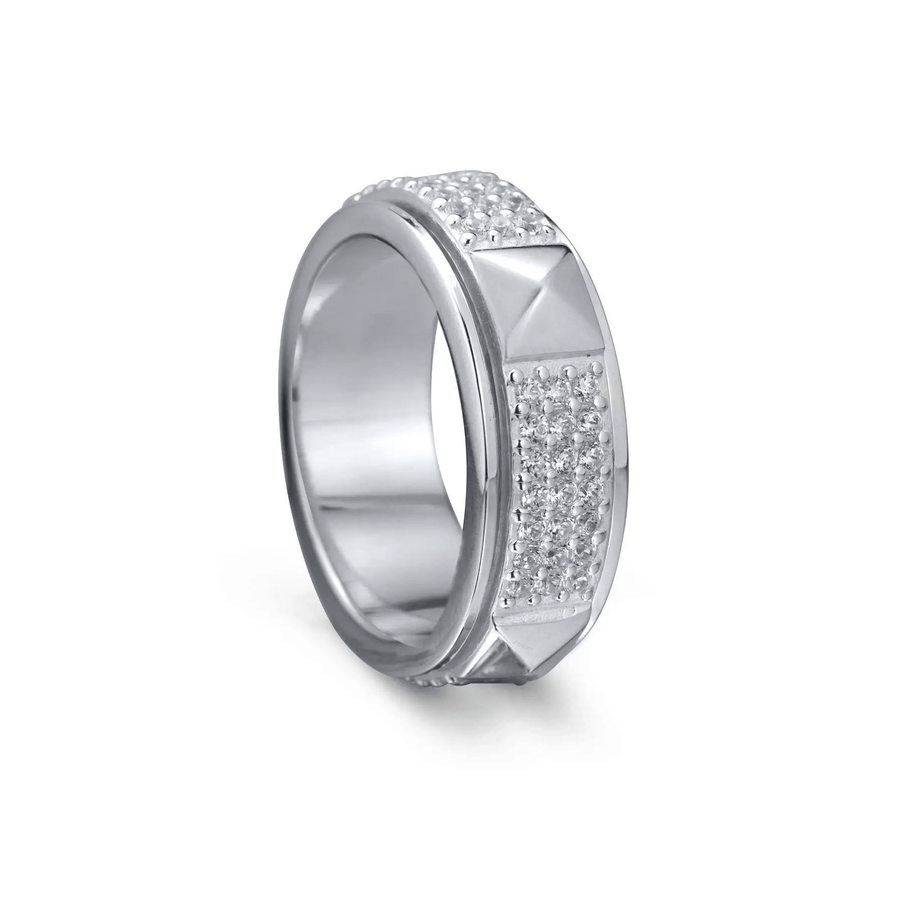 Zen Sterling Silver Spinner Ring – Agoda Fidget Ring with CZ Band and Retro Square Design for Stress Relief, Focus & Calm Confidence