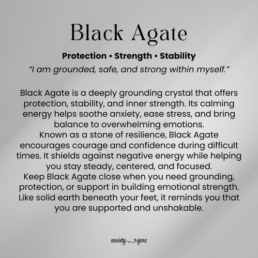 Black Agate Tumbled Stone 1–2 inches, polished black healing crystal for grounding and protection, natural agate gemstone for stress relief and anxiety, calming black agate pocket stone for meditation and mindfulness, genuine black agate crystal for emotional balance and strength, tumbled gemstone for reiki and chakra healing, black agate stone for stability and resilience, crystal gift for women and men