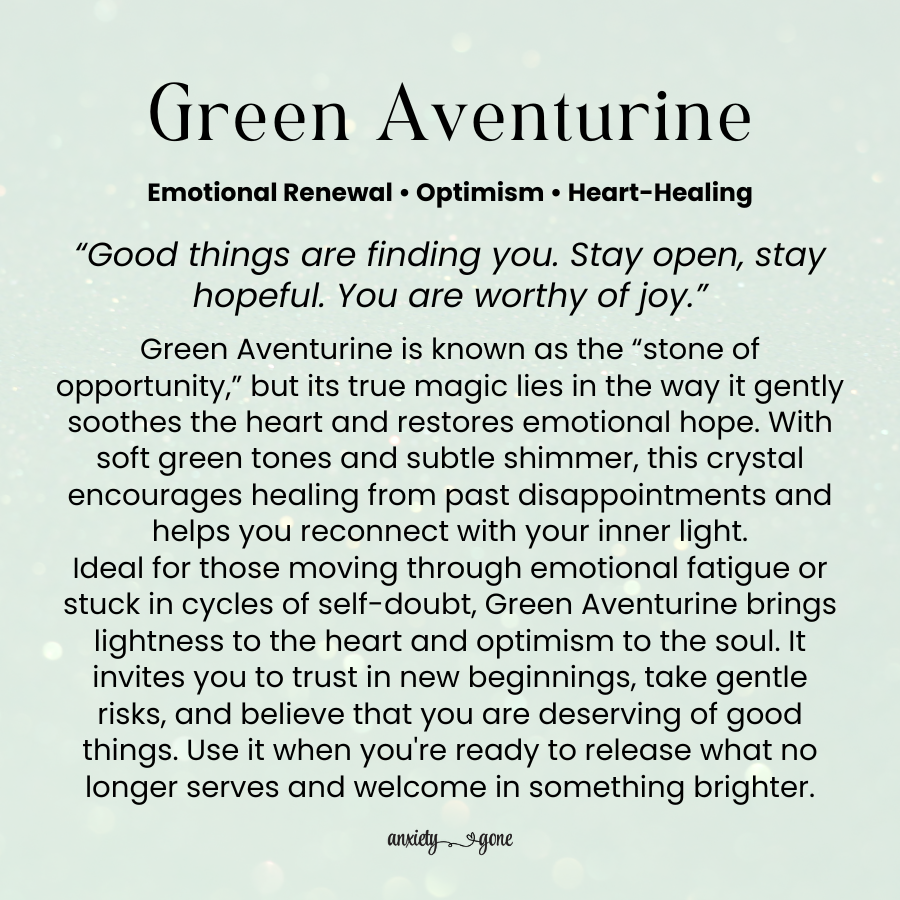 Green Aventurine worry stone for anxiety relief, emotional healing, and luck – polished oval thumb stone with info card for stress relief and positivity