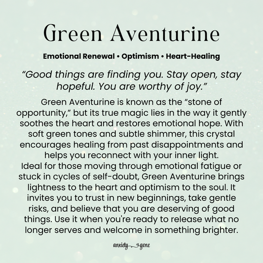 Green Aventurine worry stone for anxiety relief, emotional healing, and luck – polished oval thumb stone with info card for stress relief and positivity