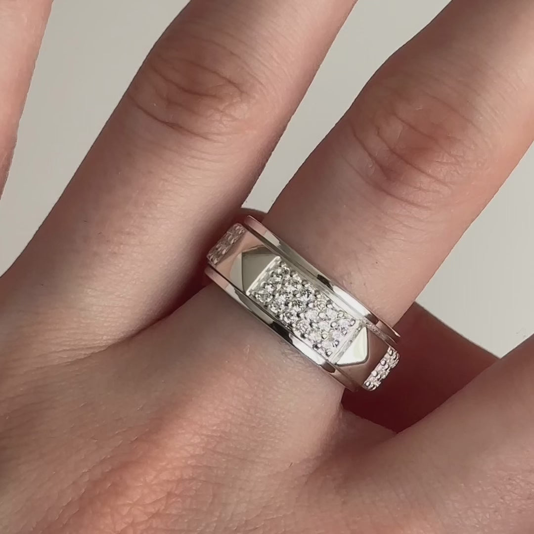 Zen Sterling Silver Spinner Ring – Agoda Fidget Ring with CZ Band and Retro Square Design for Stress Relief, Focus & Calm Confidence