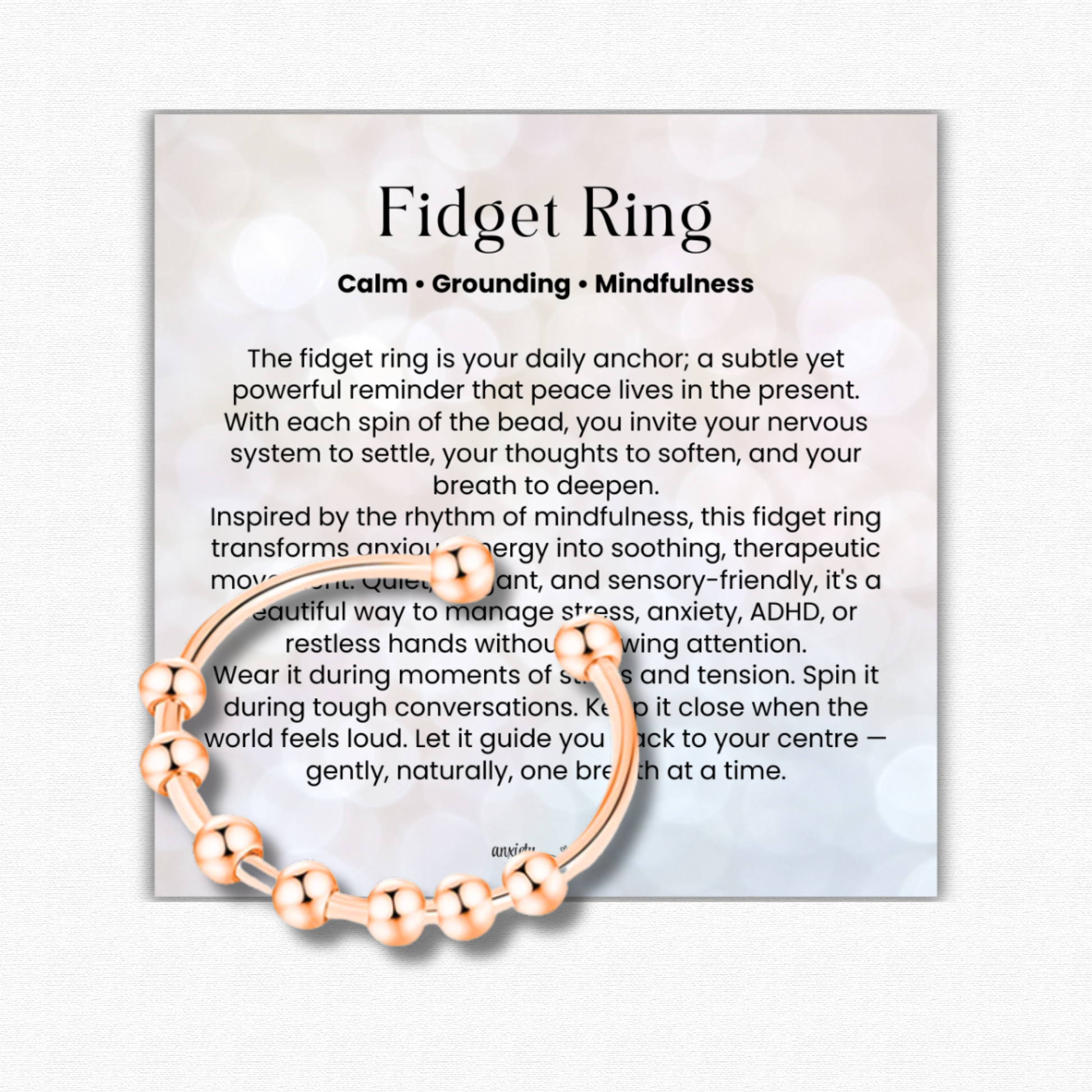 Adjustable 18K gold plated fidget ring for anxiety relief, resizable spinner ring for women, stress relief worry ring, calming mental health jewelry