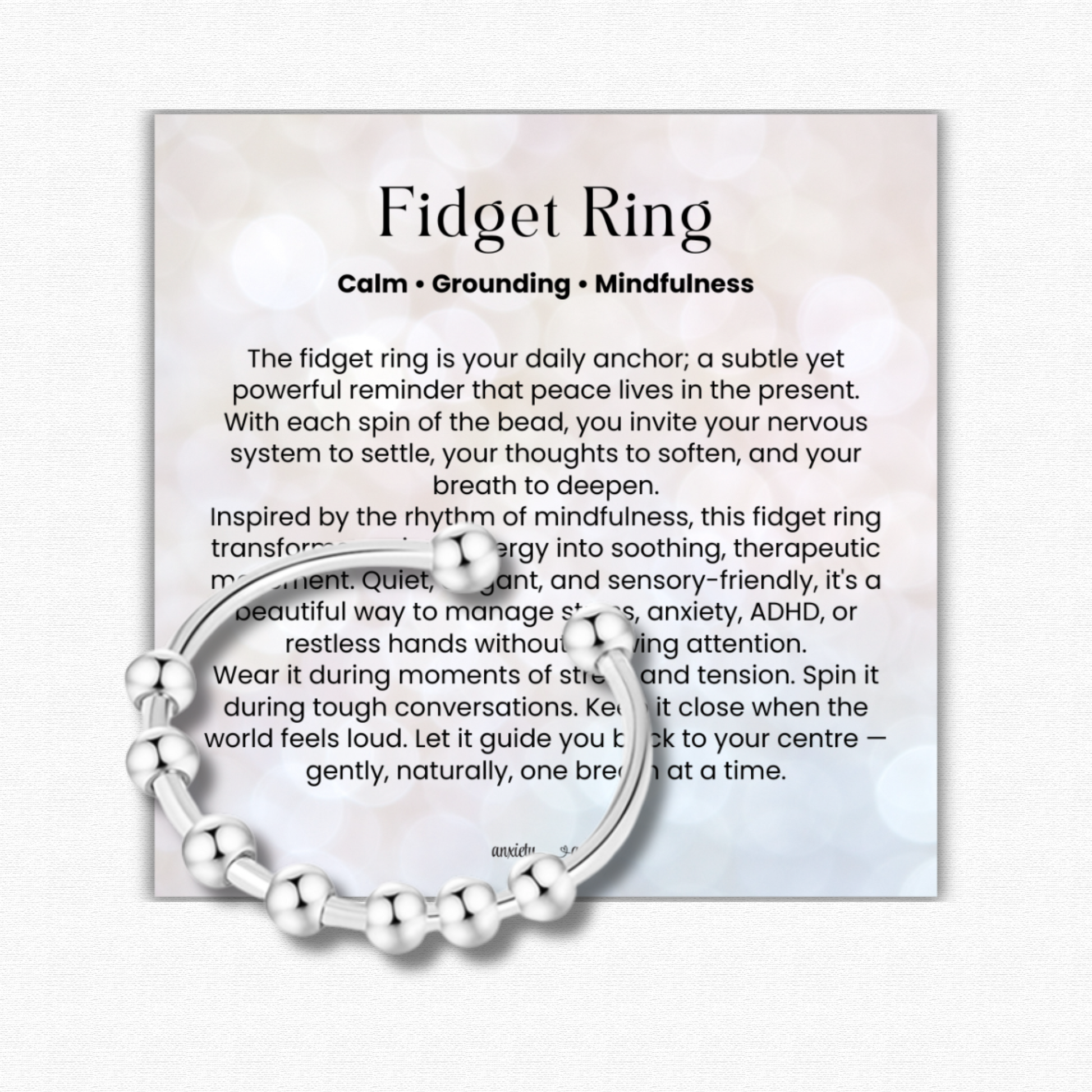 Adjustable 18K gold plated fidget ring for anxiety relief, resizable spinner ring for women, stress relief worry ring, calming mental health jewelry