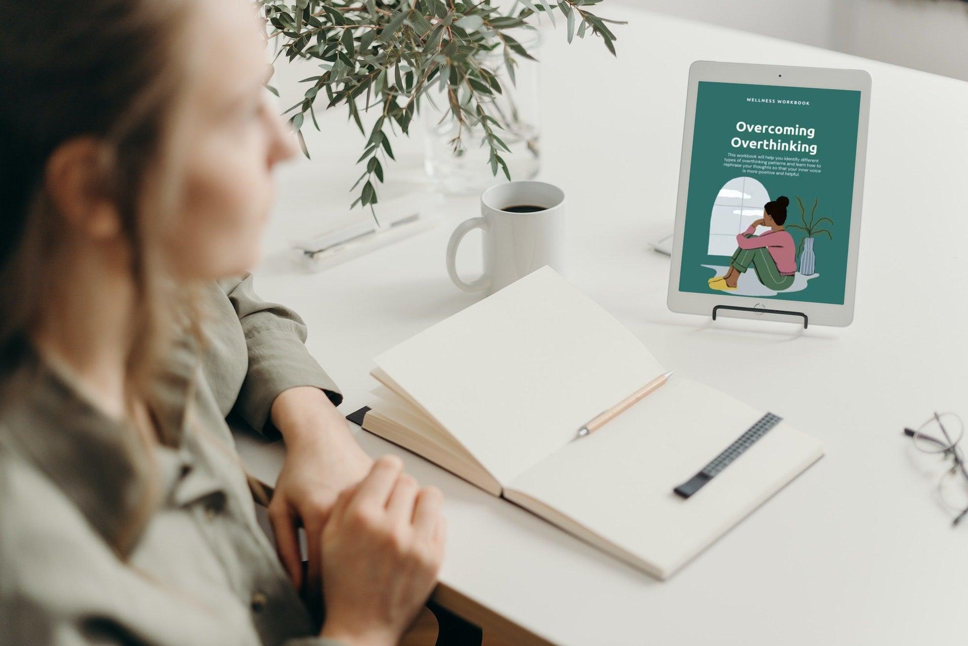 wellness workbook, digital workbook, overthinking methods, coping methods, mental health worksheets, digital worksheets, wellness worksheets, mental health journal, digital journal, techniques for overthinking,