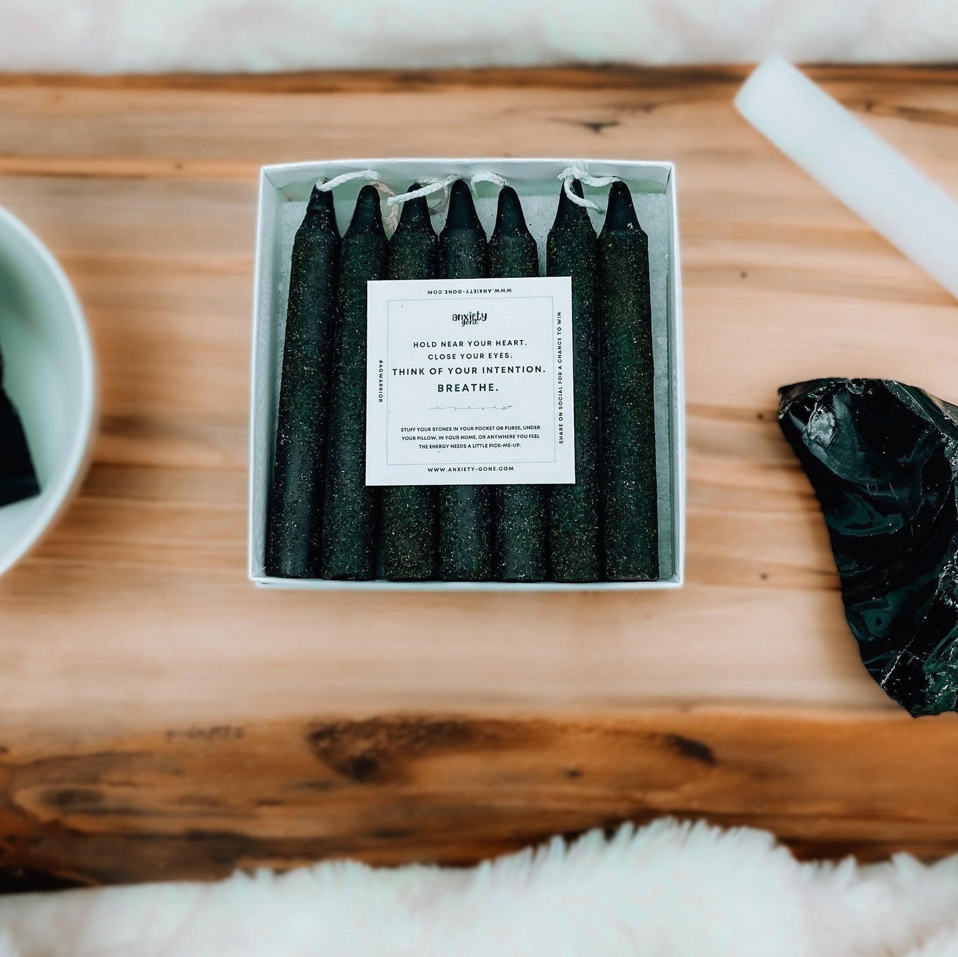 Tourmaline Black Crystal Candle 4-inch pillar candle for rituals, protection, and energy-infused intentions, perfect spell candles and spiritual gifts. 