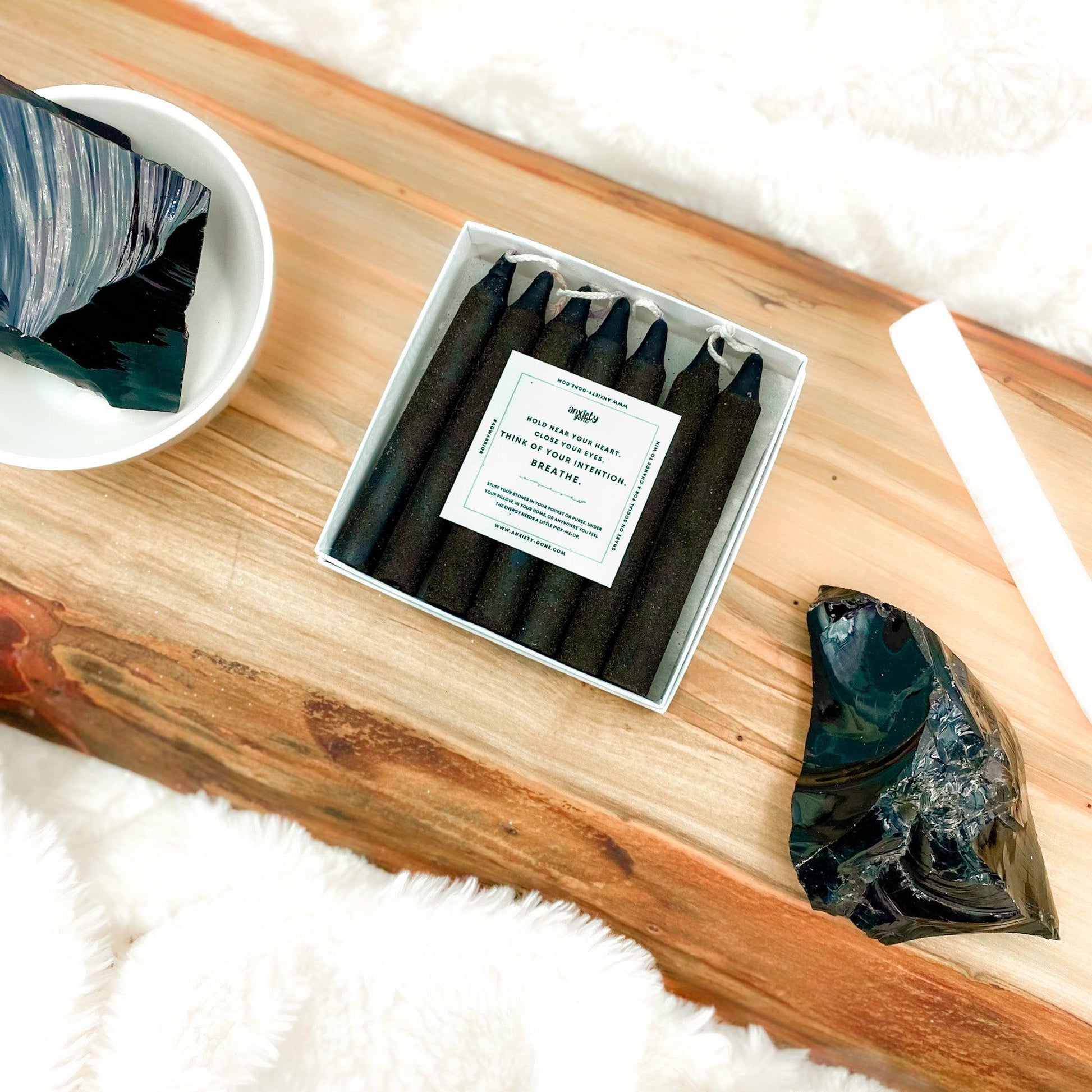 Tourmaline Black Crystal Candle 4-inch pillar candle for rituals, protection, and energy-infused intentions, perfect spell candles and spiritual gifts. 